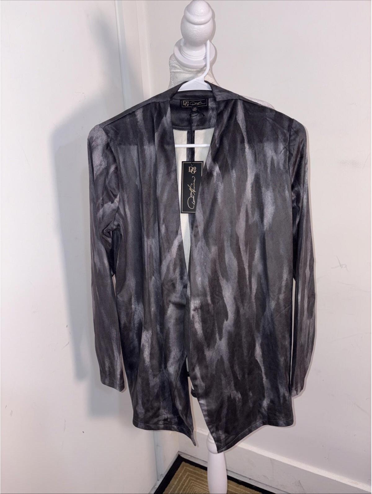Dg2 Diane Gilman Women’s Elegant Black And Gray Open Front Cardigan Xs Nwt
